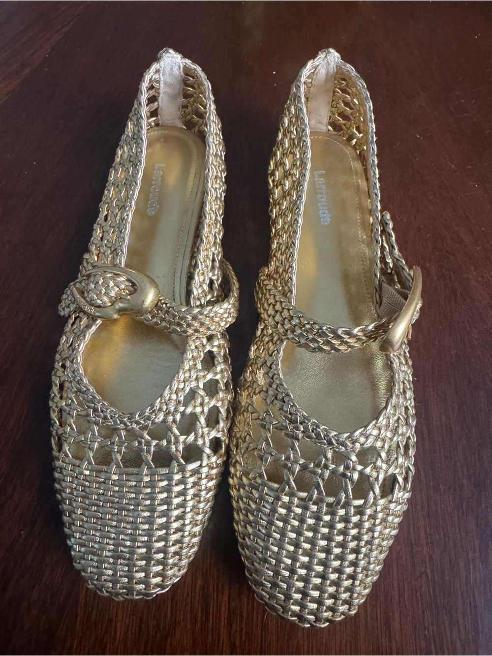 Larroude Verona Macrame Metallic Gold Buckle Woven Ballet Flats Women’s 8.5
